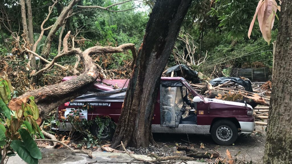 Public utility vehicle smashed by falling trees due to a tornado attack. | Photo by Aaron Lloyd Refoyo.